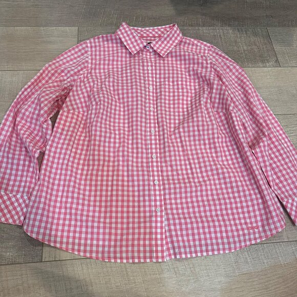 TALBOTS Pink & White Gingham Button-Up Cotton Shirt 14WP - Picture 1 of 8
